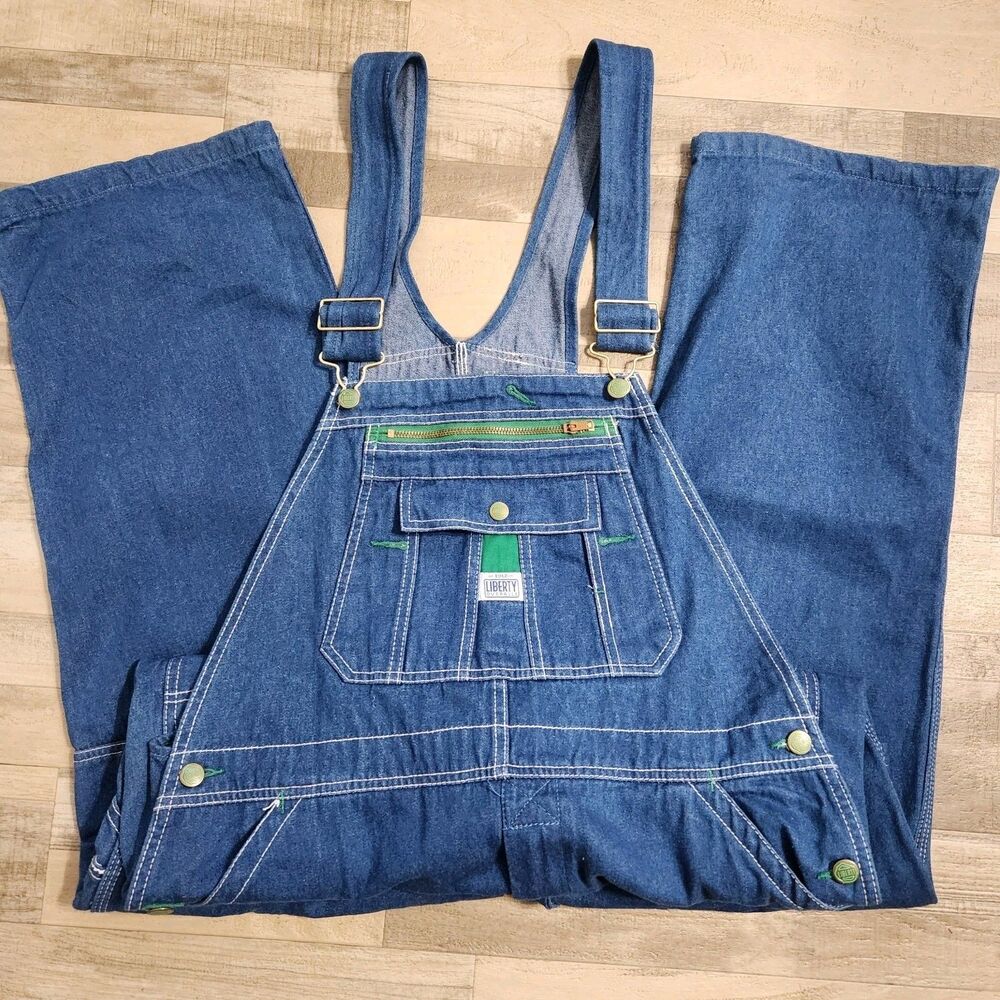 Liberty Overalls Blue Denim Utility Hamer Loop Carpenter Workwear Men's 36x30